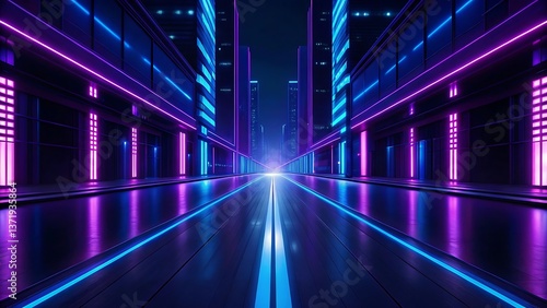 Wallpaper Mural Neon city street at night, futuristic cityscape Torontodigital.ca