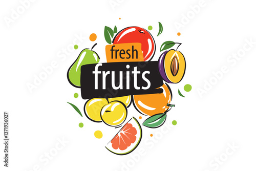 Vector logo with painted fresh fruits