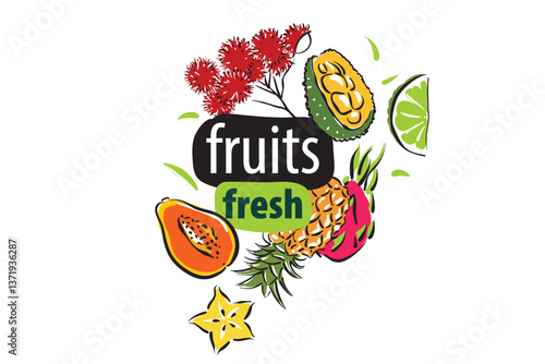 Vector logo with painted fresh fruits