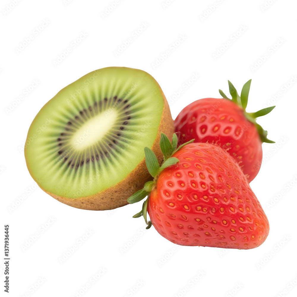 Fresh Kiwi and Strawberries on Black Background Fresh Kiwi and Strawberries on Black Background