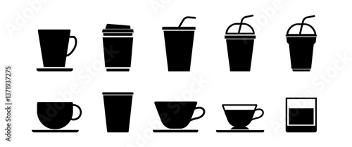 Wallpaper Mural Isolated Black Coffee and Smoothie vector icon set, Cafe Menu graphic illustration in minimal style, Mug, Tea, Milk tea amd Bubble tea Clip art on transparent background (Editable) Torontodigital.ca