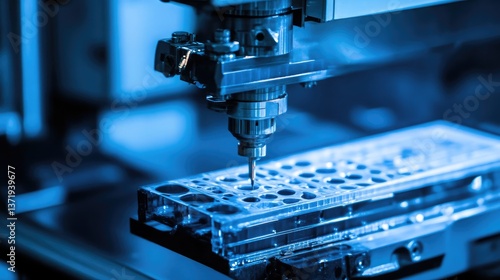 Injection molding machine producing precision plastic automotive parts.