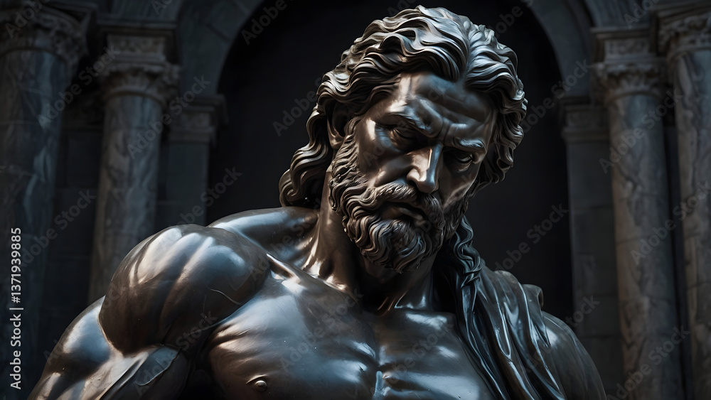 Obraz premium Powerful Bronze Statue of a Bearded Man
