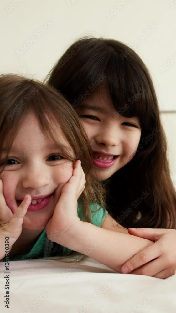 Portrait of two happy girls friends children posing Portrait of two happy girls friends children posing