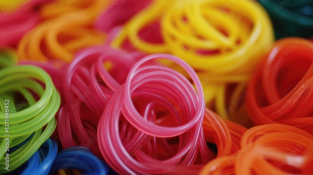 Plastic tubing and flexible hoses being processed for industrial use. Plastic tubing and flexible hoses being processed for industrial use.