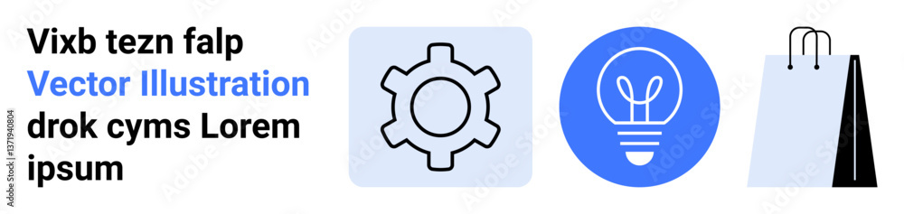 Gear icon for productivity, light bulb for creativity, and shopping bag for commerce. Ideal for innovation, business, retail, technology, problem-solving, online shopping simple landing page Gear icon for productivity, light bulb for creativity, and shopping bag for commerce. Ideal for innovation, business, retail, technology, problem-solving, online shopping simple landing page