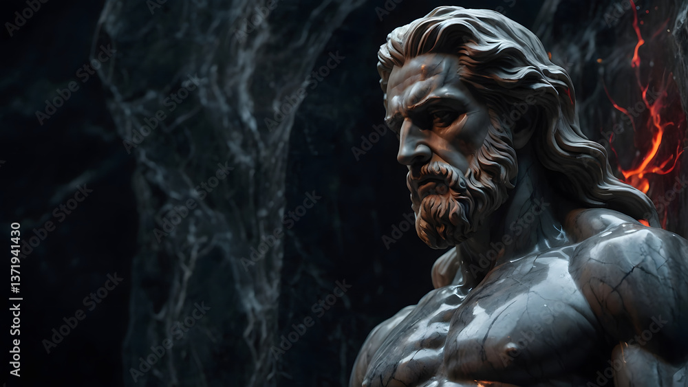 Majestic Marble Statue: Godlike Figure in Firelight Majestic Marble Statue: Godlike Figure in Firelight