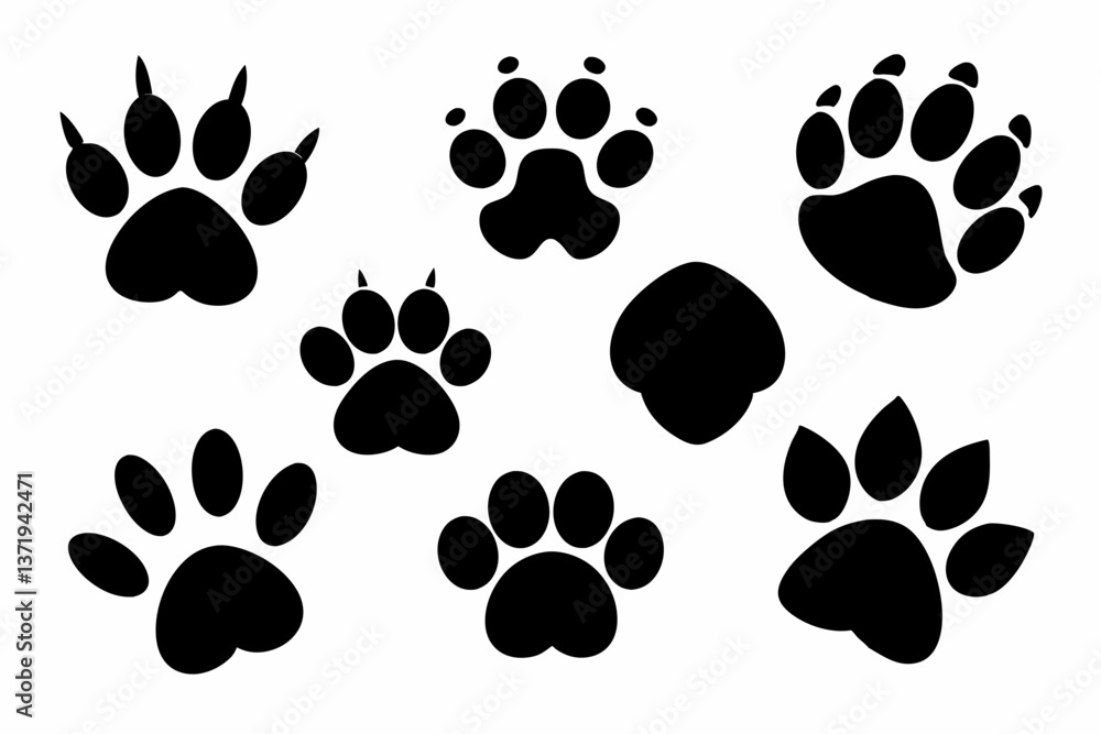 Fototapeta premium different animal paw silhouette