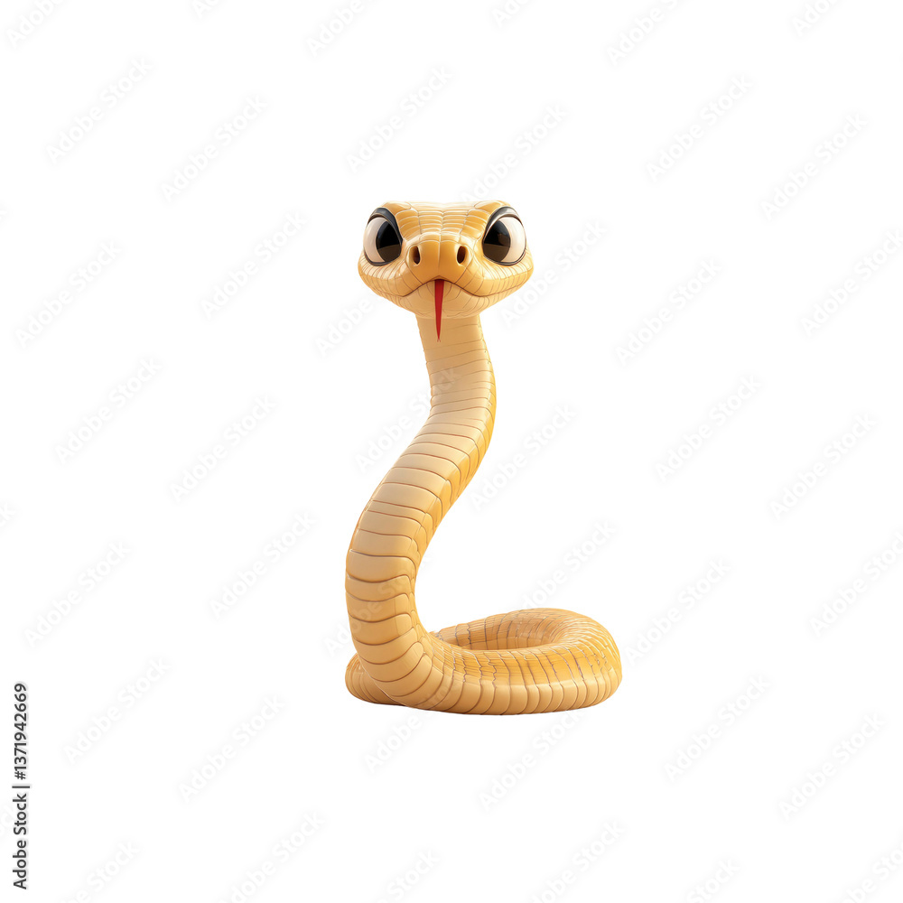 Fototapeta premium Adorable Cartoon Snake with Big Eyes, 3D Render