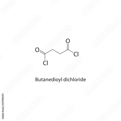 Butanedioyl dichloride skeletal structure. Acyl Chloride compound schematic illustration. Simple diagram, chemical formula.