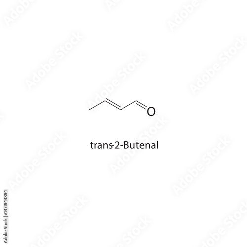 trans-2-Butenal skeletal structure. α,β-Unsaturated Aldehyde compound schematic illustration. Simple diagram, chemical formula.