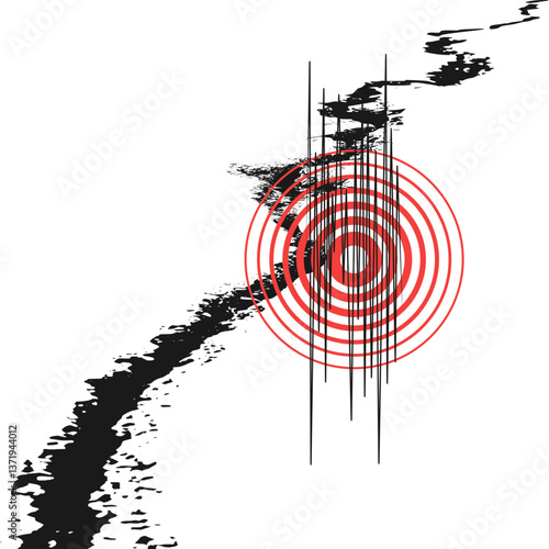 Earthquake alert. Disaster risk warning areas. Aftershock magnitude. Fault line.
