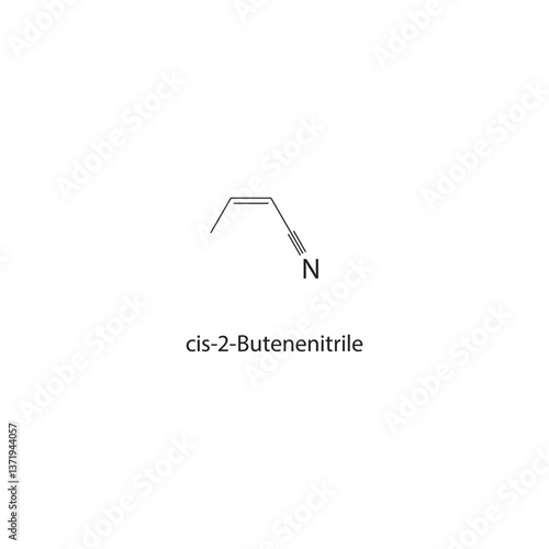 cis-2-Butenenitrile skeletal structure. Nitrile compound schematic illustration. Simple diagram, chemical formula.