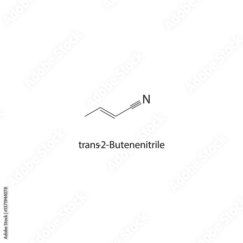 trans-2-Butenenitrile skeletal structure. Nitrile compound schematic illustration. Simple diagram, chemical formula.