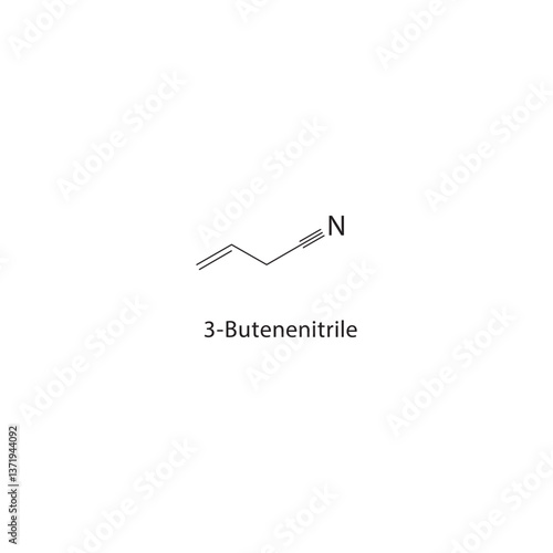 3-Butenenitrile skeletal structure. Nitrile compound schematic illustration. Simple diagram, chemical formula.