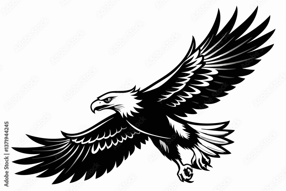 Fototapeta premium flying bald eagle black and white silhouette vector
