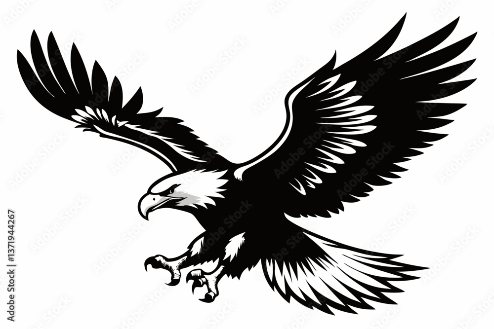 Obraz premium flying bald eagle black and white silhouette vector