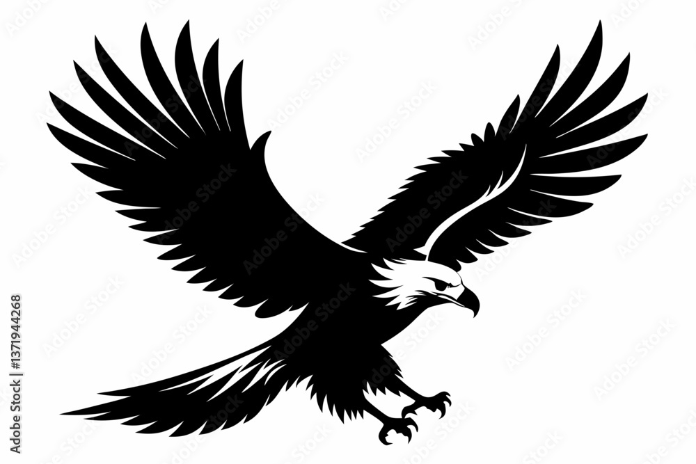 Obraz premium flying bald eagle black and white silhouette vector
