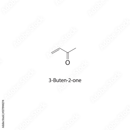 3-Buten-2-one skeletal structure. α,β-Unsaturated Ketone compound schematic illustration. Simple diagram, chemical formula.