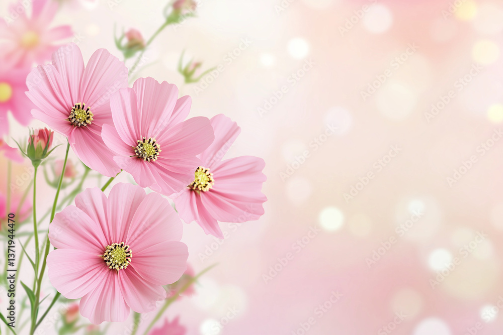 Delicate pink flowers bloom against a soft, dreamy background. Perfect for portraying beauty and tranquility. Delicate pink flowers bloom against a soft, dreamy background. Perfect for portraying beauty and tranquility.