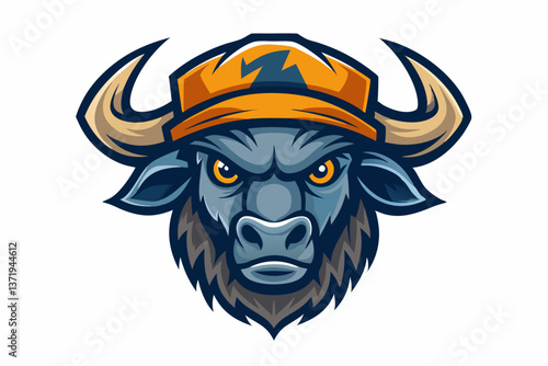 funny buffalo head with cap logo vector