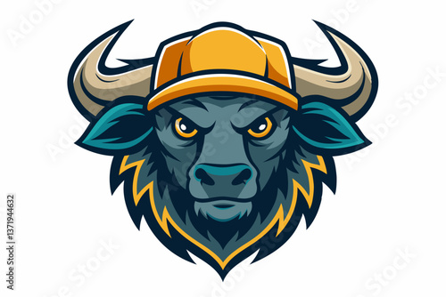 funny buffalo head with cap logo vector