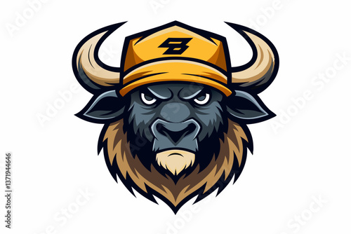 funny buffalo head with cap logo vector