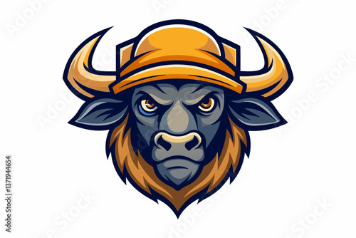 funny buffalo head with cap logo vector