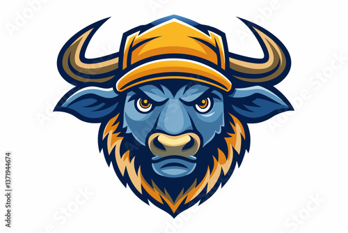 funny buffalo head with cap logo vector