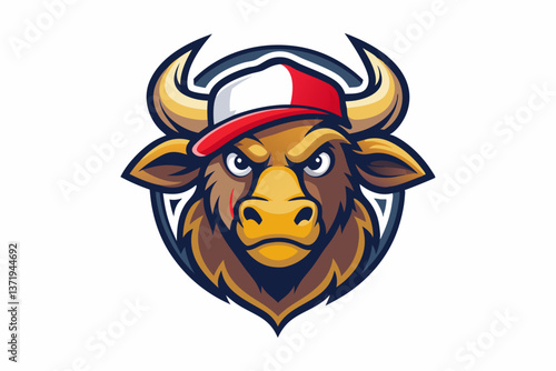 funny buffalo head with cap logo vector