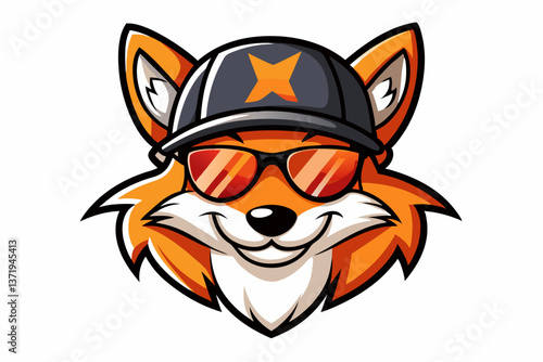 funny fox head with sunglasses and cap logo vector