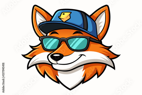 funny fox head with sunglasses and cap logo vector