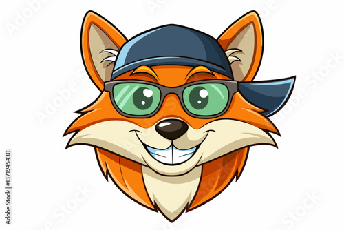 funny fox head with sunglasses and cap logo vector
