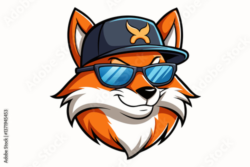 funny fox head with sunglasses and cap logo vector