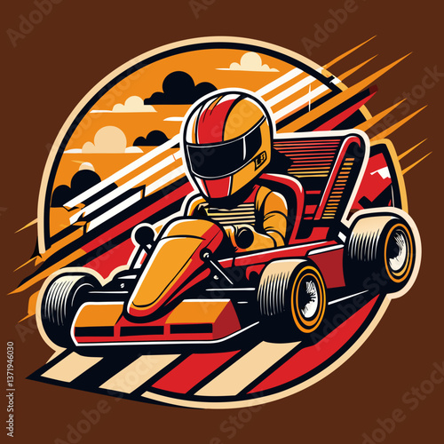 go kart racing t-shirt design vector illustration