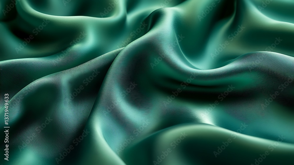 Fototapeta premium A silky texture in shades of deep forest green and soft mint, with intricate patterns of light and shadow that create a natural, calming effect,