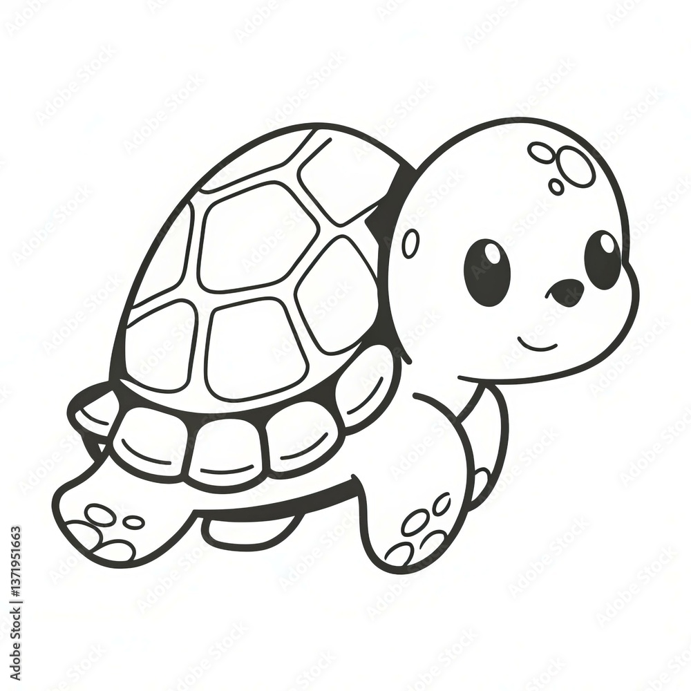 Obraz premium Hand drawn black and white of a cheerful turtle clipart illustration