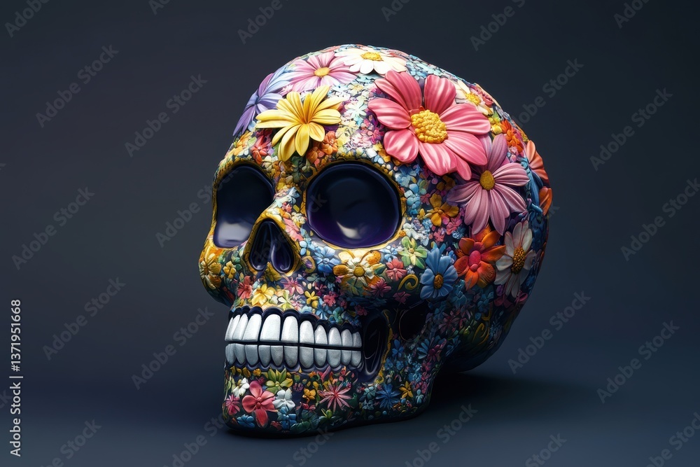Isolated hyperrealistic calavera sugar skull designed with unique floral patterns for Dia de los Muertos Isolated hyperrealistic calavera sugar skull designed with unique floral patterns for Dia de los Muertos