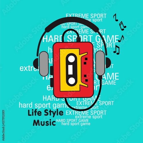 listening to walkman music, isolated Flat Vector Illustration