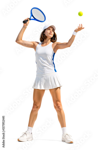 Obraz na płótnie Athletic Woman Performing a Tennis Serve, full body view on isolated background w salonie
