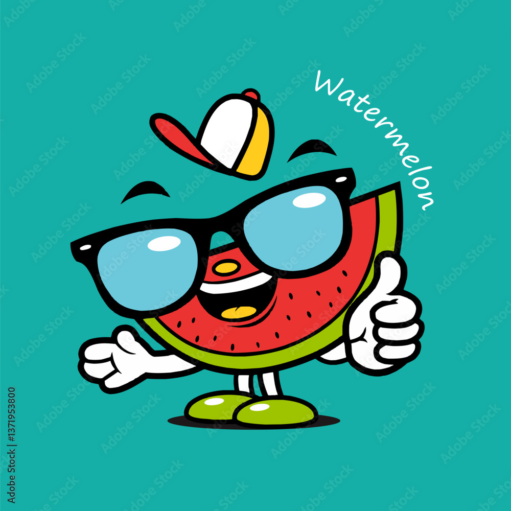 Fototapeta premium cute watermelon, Nature fruit, isolated Flat Vector Illustration