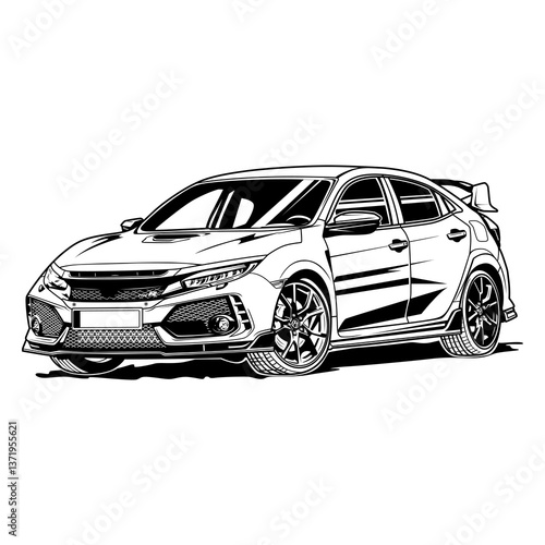 vector illustration car isolated on white background. Lineart. Sportcar. Racing car