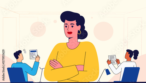 Confident woman standing in modern office, professionalism and focus