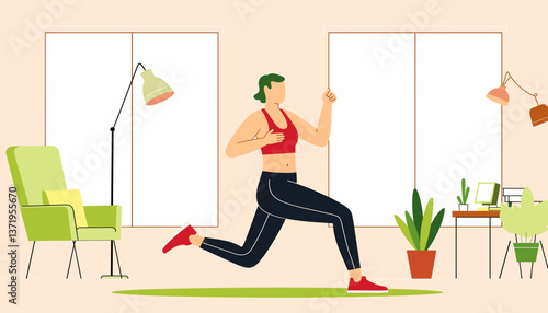 Fit individual exercising in modern living room, vibrant energy