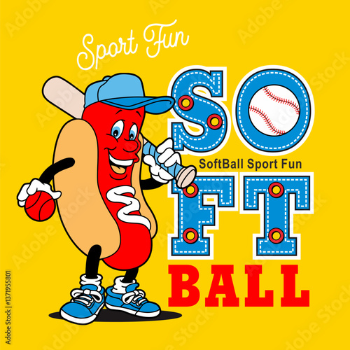 hotdog with baseball sport, isolated Flat Vector Illustration