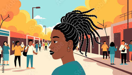 Confident woman showcasing braided hairstyle on urban street, individuality