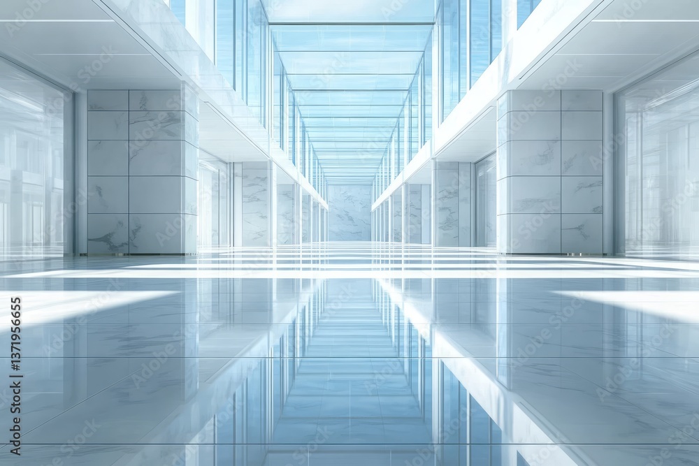 Bright spacious corridor featuring marble pillars and glass ceilings Bright spacious corridor featuring marble pillars and glass ceilings