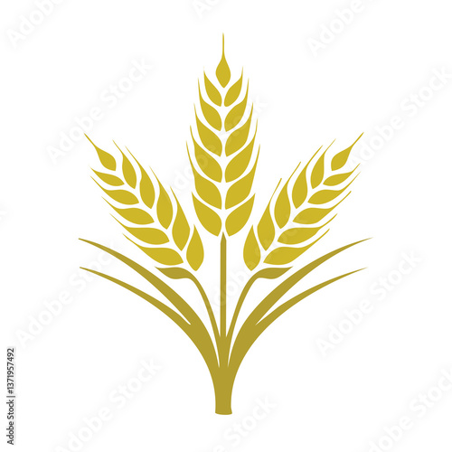 Vector Elegant Graphic Illustration of Wheat Stalks with Organic Shapes and Gradient Shading on a White Background