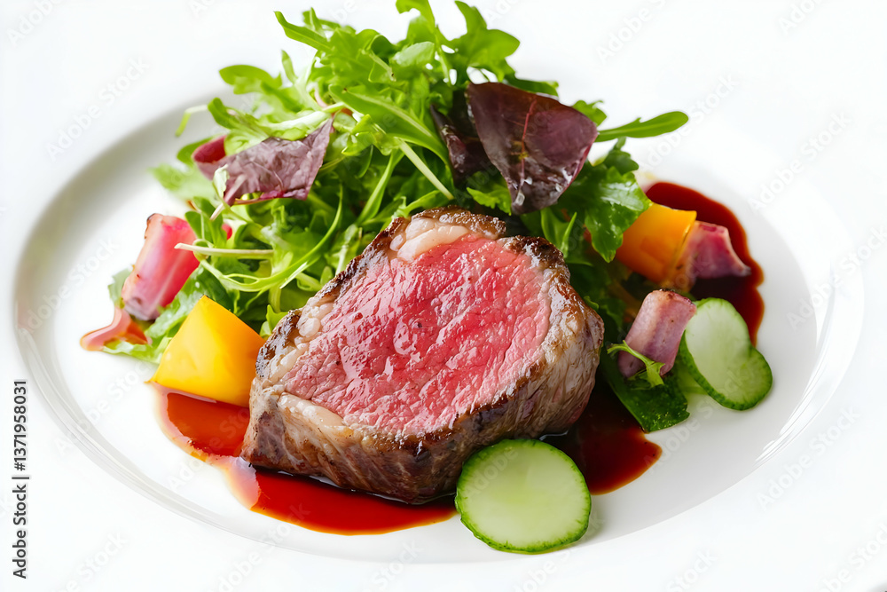 Seared beef steak salad, restaurant meal Seared beef steak salad, restaurant meal