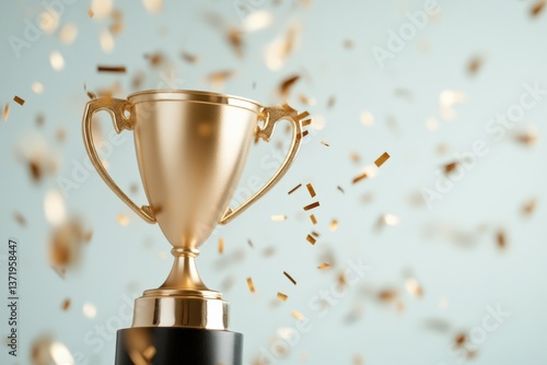 Golden trophy with confetti celebration
